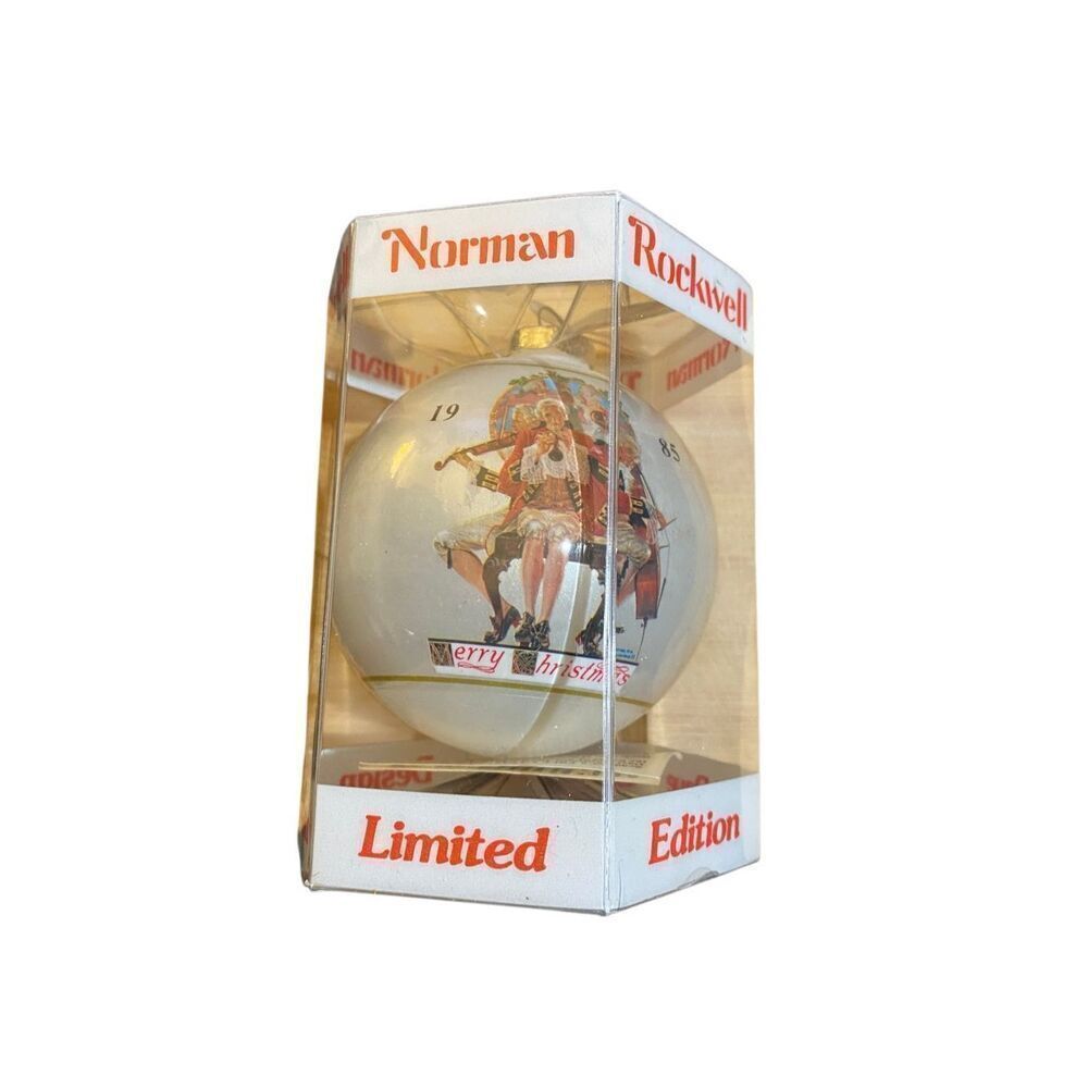 Vintage Norman Rockwell glass, Christmas ornament in box, 1985